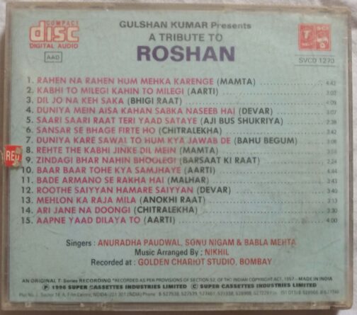 A Tribute To Roshan Hindi Audio CD banumass.com.