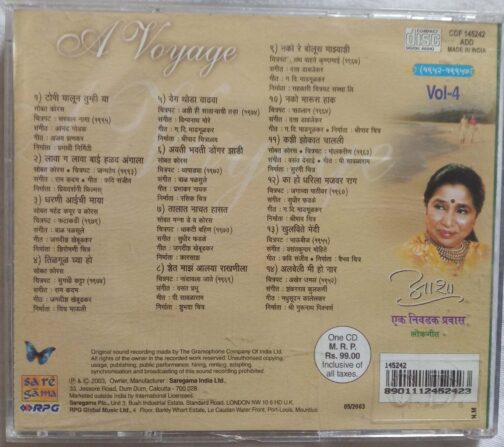 A Voyage Folk Vol-4 Asha Bhosle Hindi Audio CD banumass.com.