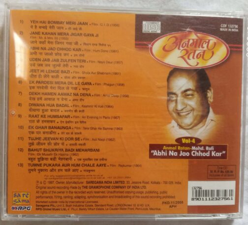 Anmol Ratan- Mohd, Rafi Abhi Na Jao Chhod Kar Hindi Audio CD.