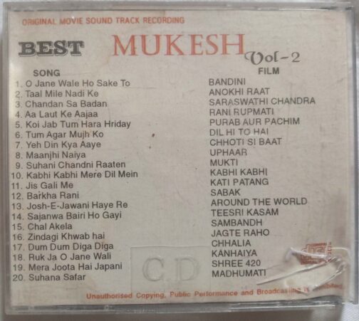 Best Mukesh Vol-2 Hindi Audio CD banumass.com.