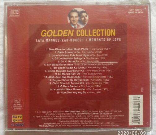 Golden Collection Lata Mangeshkar - Mukesh Moment Of Love Hindi Audio Cd banumass.com.