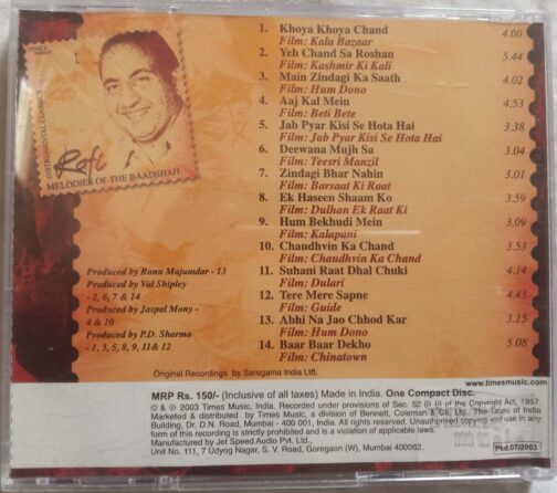 Rafi Melodies Of The Baadshah Hindi Audio CD banumass.com.