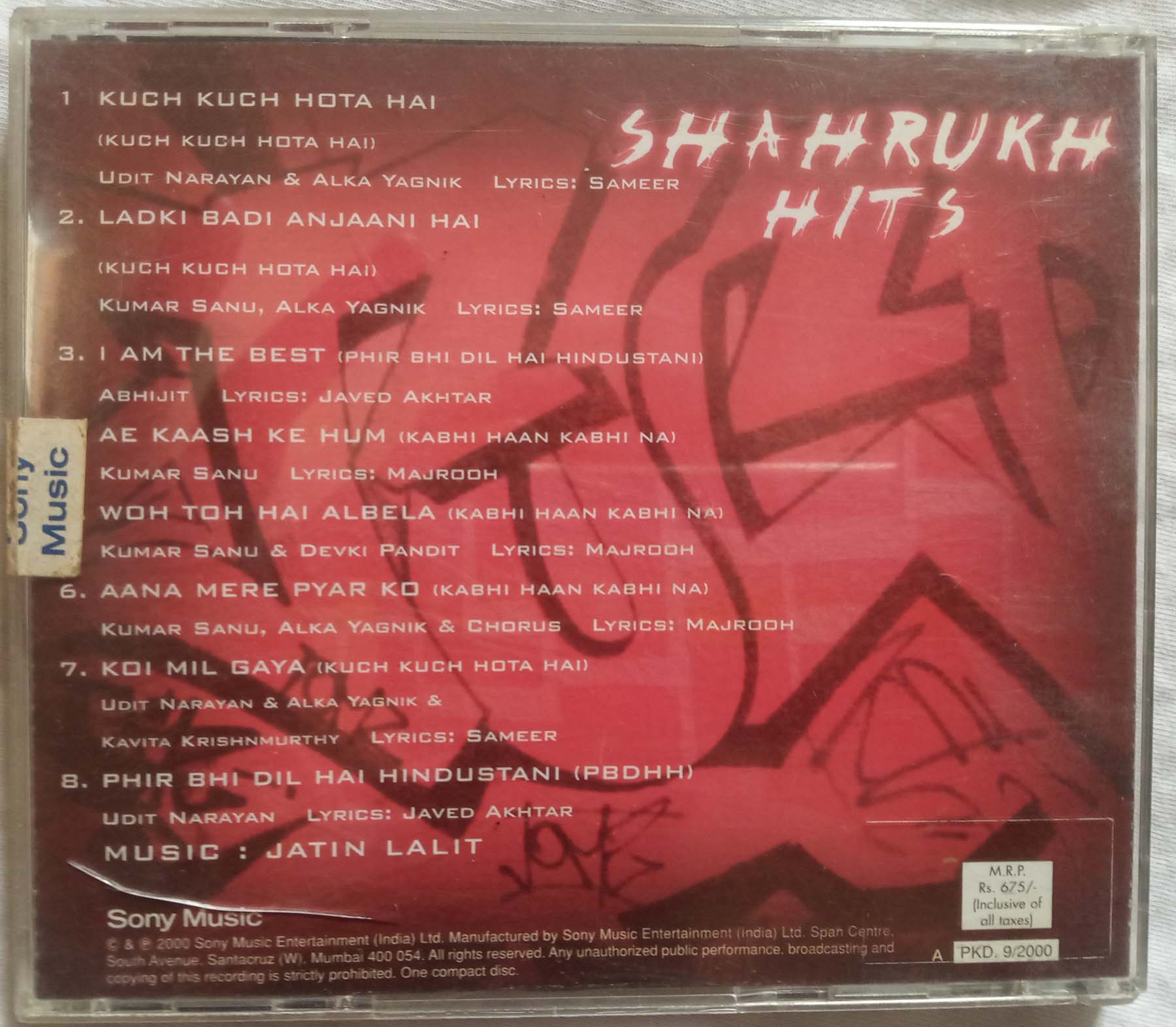 Shahrukh Hits Audio CD Hindi banumass.com.