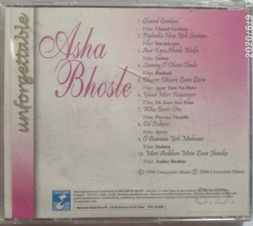 Unforgettable Asha Bhosle Hindi Audio CD banumass.com.