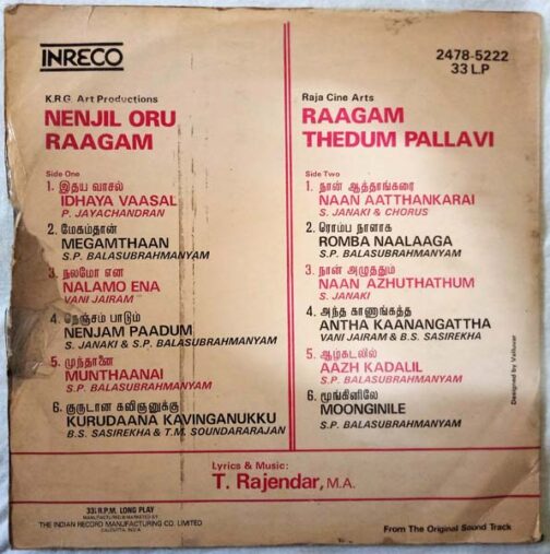 Nijil oru ragam - Raagam Thedum Pallavi Tamil Vinyl Record By T. Rajendar (1)