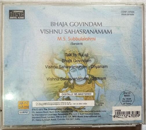 Bhaja Govindam Vishnu Sahasranamam MS. Subbulakshmi Audio Cd (2)