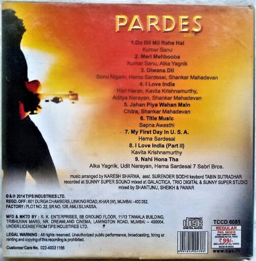 Pardes Hindi Audio Cd By Nadeem Shravan.