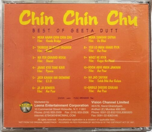 Chin Chin Chu Best of Gheeta Dutt Hindi Audio CD (1)