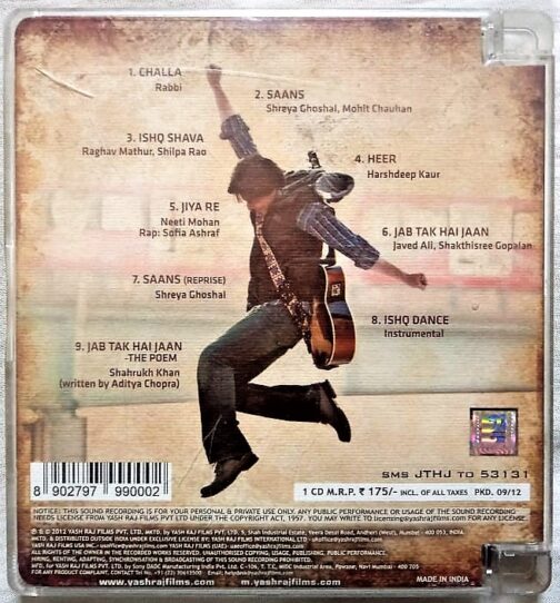 Jab Tak Hai Jaan Hindi Audio Cd By A.R. Rahman (2)