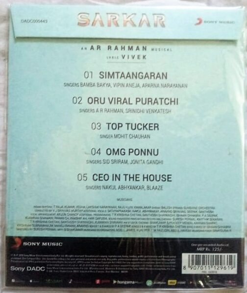 Sarkar Tamil Audio CD By A.R. Rahman (1)