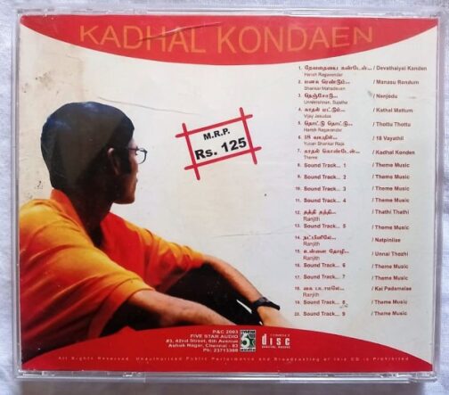 Kaadhal Kondein 20 Track Audio Cd By Yuvan Shankar Raja (2)