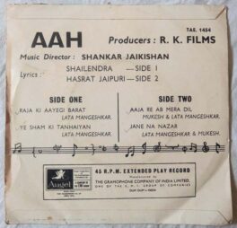 Aah Hindi EP Vinyl Record By Shankar Jaikishan