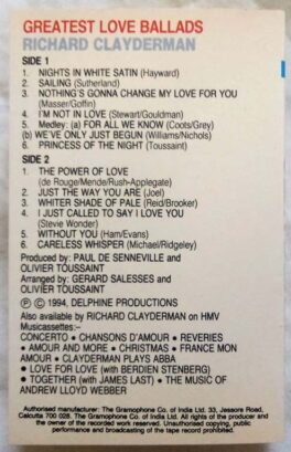 Greatest Love Ballads Richard Clayderman Audio Cassette