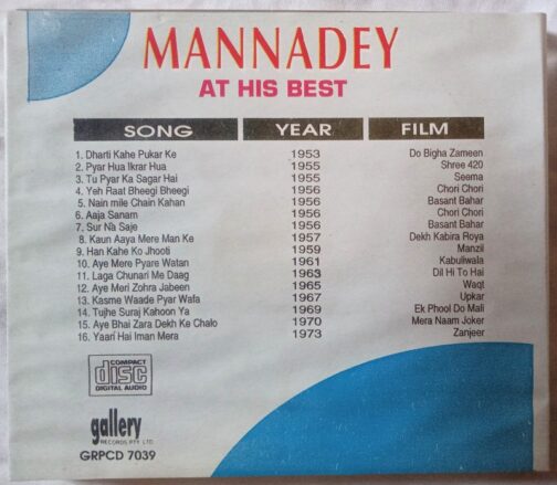 Manna Dey At His Best Hindi Audio Cd (1)