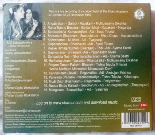 Sangita Kalanidhi M S Subbulakshmi Live in concert 1956- Vol 1,2,3 Audio Cd (1)