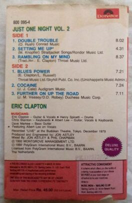 Eric Clapton Just One Night vol -2 Audio Cassette