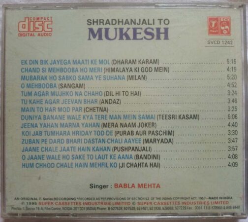 Shradhanjali to Mukesh Audio CD (1)
