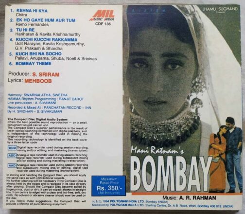 Bombay Hindi Audio Cd By A.R. Rahman (1)