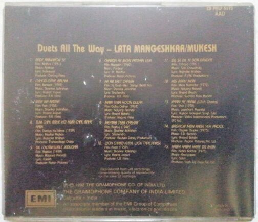 Duets All The Way Lata Mangeshkar - Mukesh Hindi Audio Cd (1)