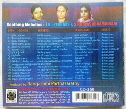 Soothing Melodies of K.J.Yesudas & S.P. Balasubramaniam Tamil Audio CD (1)
