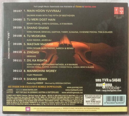 Yuvaraaj Hindi Audio cd By A.R Rahman (1)