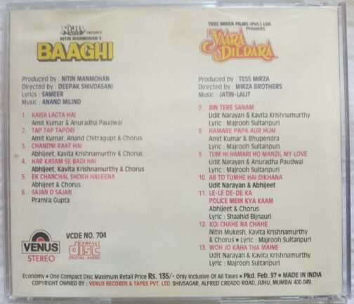 Baaghi - Yaara Dildara Hindi Audio Cd (1)