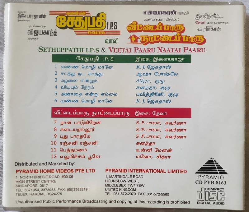 Sethuppathi I.P.S – Veetai Paaru Naatai Paaru Tamil Audio Cd