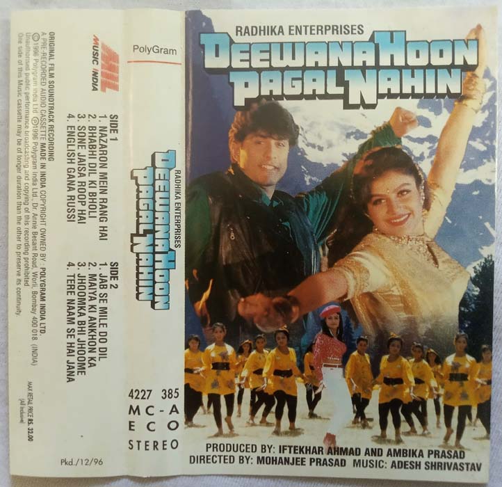 Deewana Hoon Pagal Nahin Hindi Audio Cassette By Adesh Shrivastav