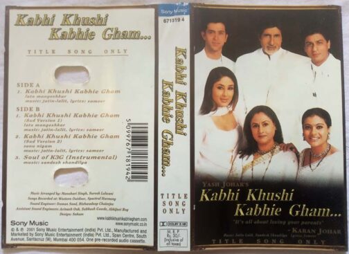 Kabhi Khushi Kabhie Gham Title song only Hindi Audio Cassette