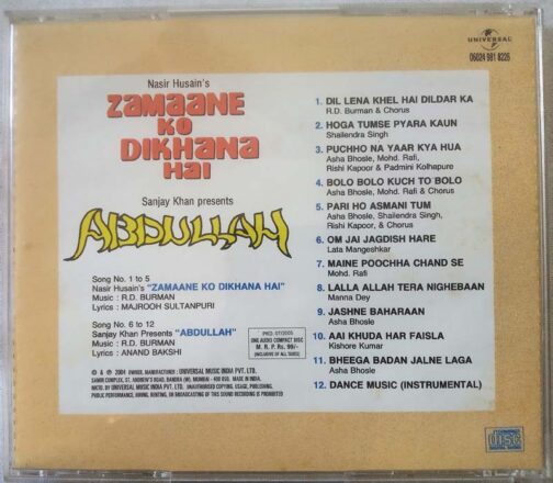 Zamaane Ko Dikhana Hai - Abdullah Hindi Audio CD By R.D. Burman (1)