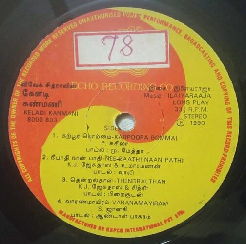 Keladi Kannmanii Tamil LP VInyl Record By Ilaiyaraaja (1)