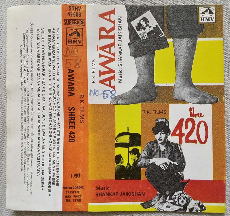 Awara - Shree 420 Hindi Audio Cassette By Shankar Jaikishan