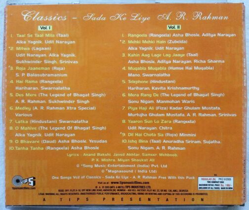 Classical Sada Ke Liye Vol 1 & 2 A.R.Rahman Hindi Audio CD (1)