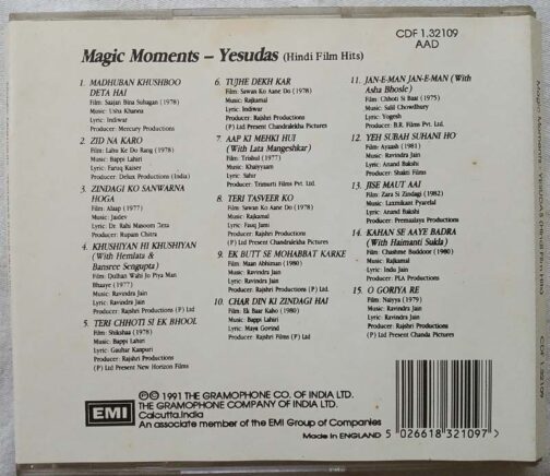 Magic Moments Yesudas Hindi Film Hits Hindi Audio CD (1)