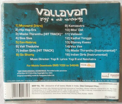 Vallavan Yogi B and Natchatra Tamil Audio Cd (1)