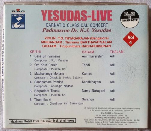 Yesudas Live Carnatic Classical Concert Audio Cd By Yesudas (1)