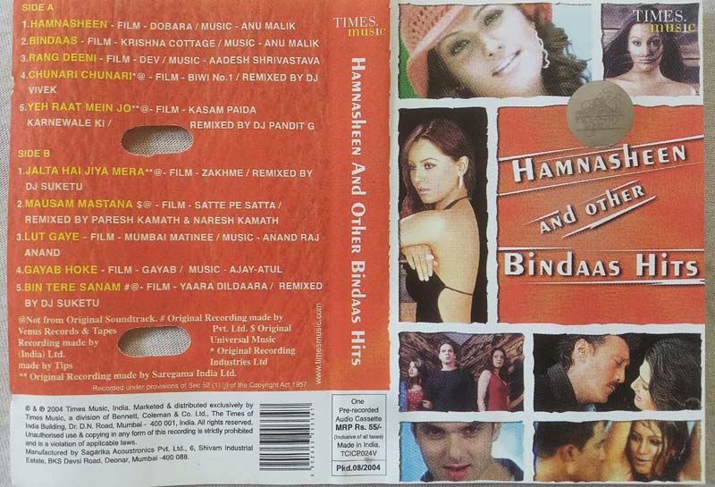 Hamnasheen And Other Bindaas Hits Hindi Audio Cassete