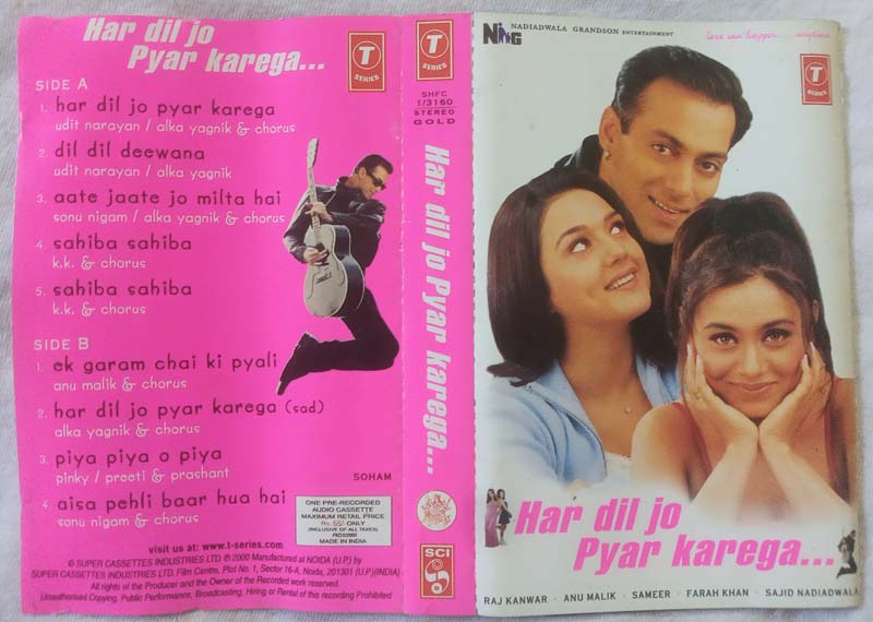 Har Dil Jo Pyar Karega Hindi Audio Cassette By Anu Malik.