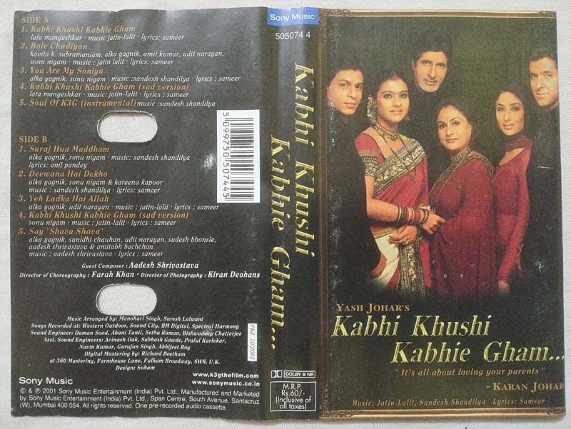 Kabhi Khushi Kabhie Gham Hindi Audio Cassette