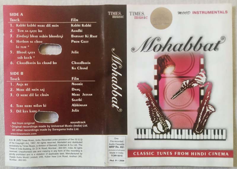 Mohabbat Classic Tunes From Hindi Cinema Hindi Audio Cassete