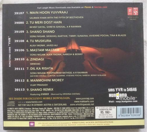 Yuvaraaj Hindi Audio cd By A.R Rahman (1)