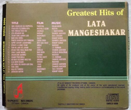 Greatest Hits of Lata Mangeshkar Hindi Audio Cd (1)