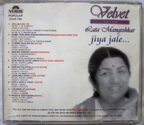 Jiya Jale Velvet Voice Lata Mangeshkar Hindi Audio CD (1)