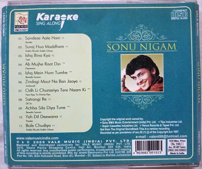 Sonu Nigam Karaoke Hindi Audio Cd (1)