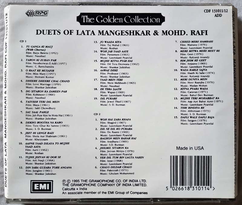 The Golden Collection Duets Of Lata Mangeshkar & Mohd. Rafi Hindi Audio CD (1)
