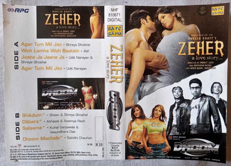 Zeher -Dhoom Hindi Audio Cassette