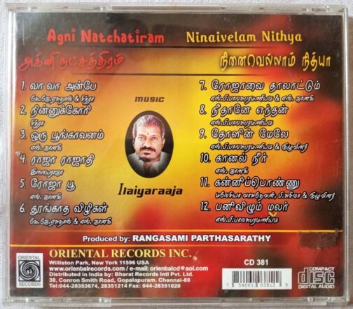 Agni Natchatiram - Ninaivelam Bithya Tamil Audio Cd By llaiyaraaja (1)