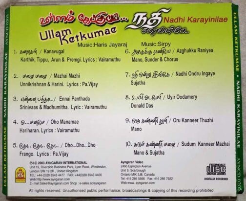 Ullam Kollai Poguthae - Nadhi Karaiyinile Tamil Audio Cd