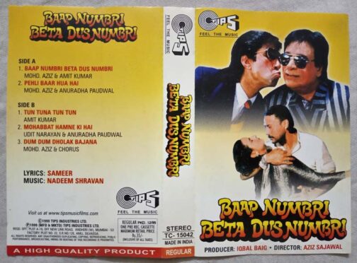 Baap Numbri Neta Dus Numbri Hindi Audio Cassette By Nadeem Shravan..023