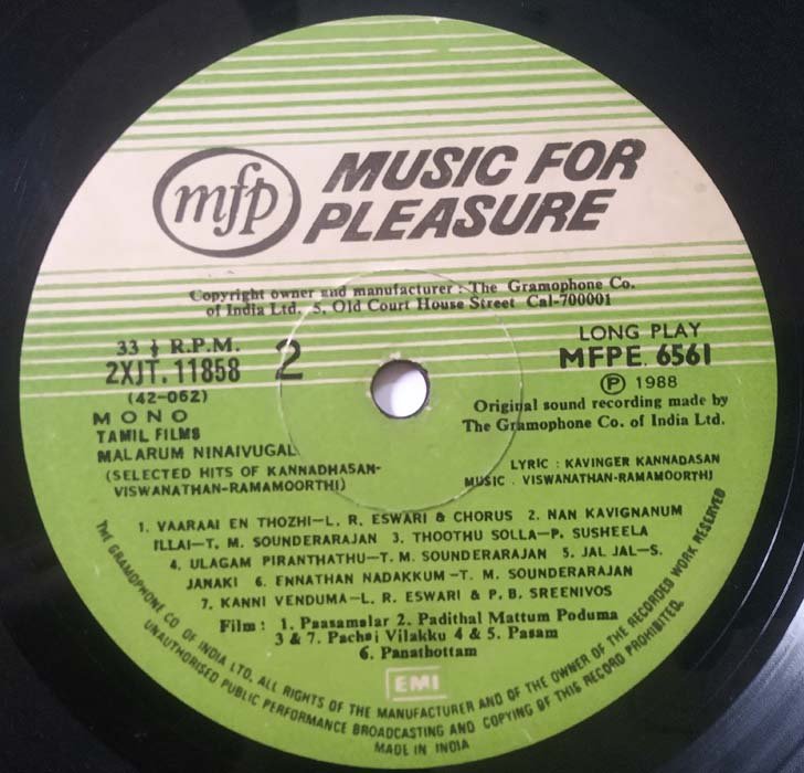 Malarum Ninaivugal Selected Hits of Kannadhasan Tamil LP Vinyl Record